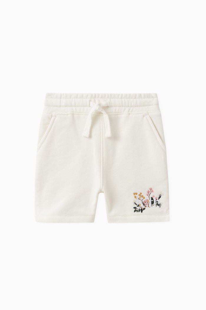 Floral Logo Shorts in Cotton, Neutral
