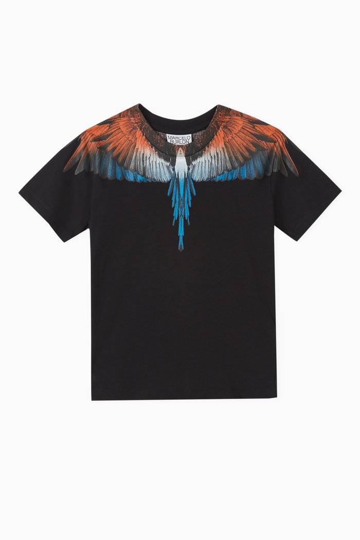 Bird Wings Graphic T-shirt in Cotton Jersey, Black