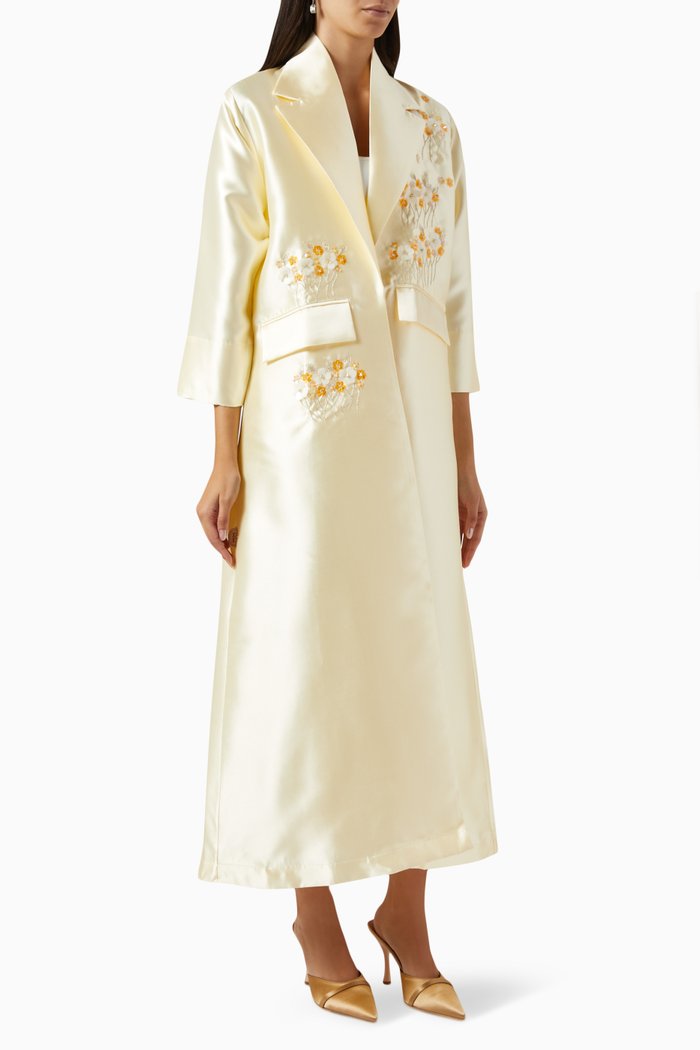 

Floral Embroidered Coat Abaya, Yellow