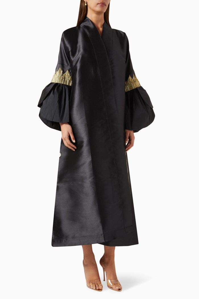 

Embellished Flared-sleeve Abaya, Black
