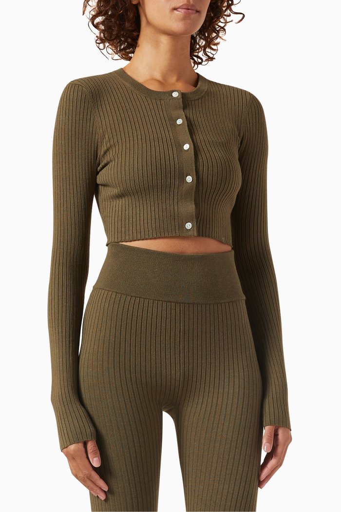 

Yvette II Crop Cardigan in Cotton-blend Knit, Green