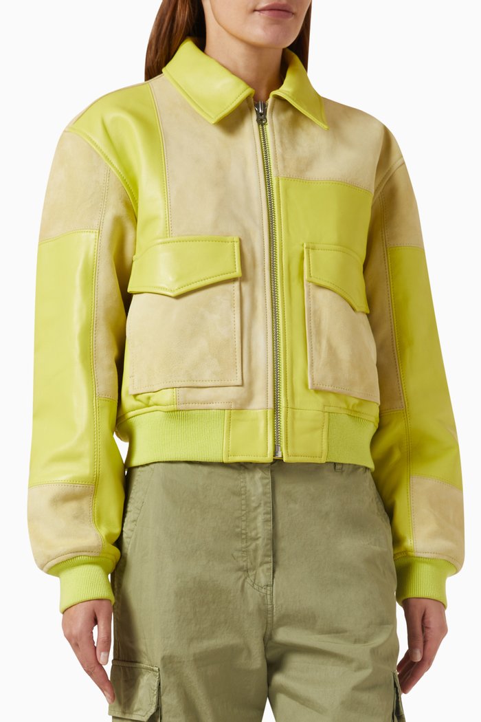

Sawyer Cropped Patchwork Jacket in Leather, Yellow