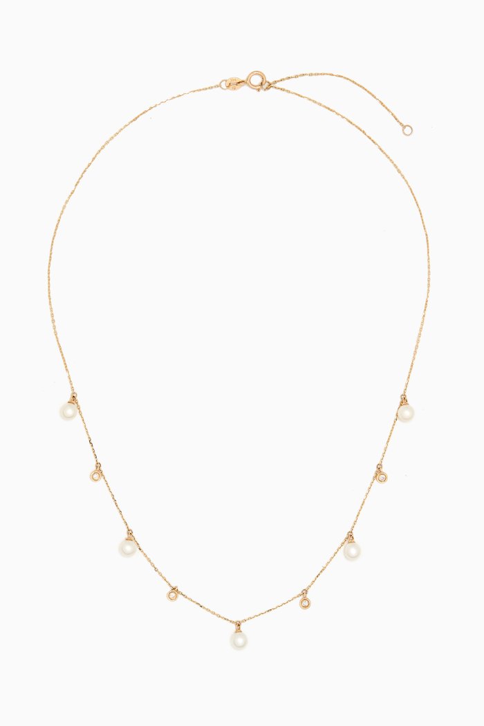 

Dangling Diamond Bezel & Pearl Necklace in 14kt Gold, Yellow