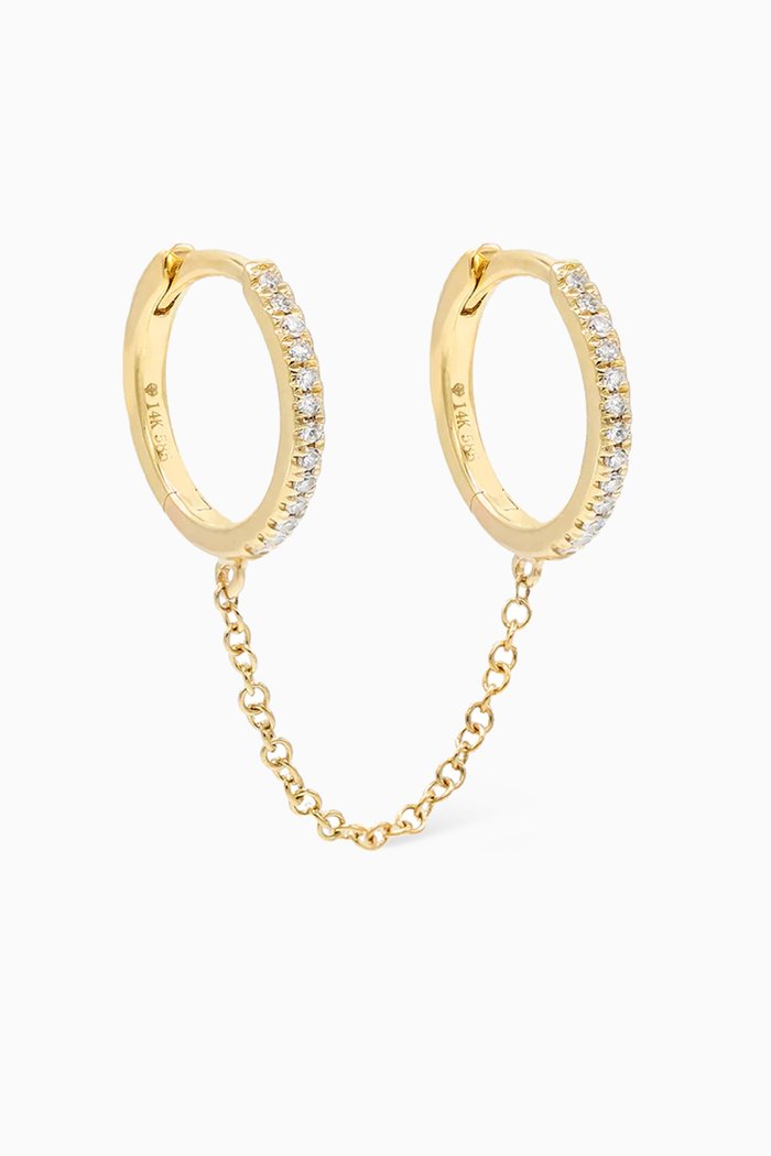 

Diamond Double Huggie Chain Single Earring in 14kt Gold, Yellow