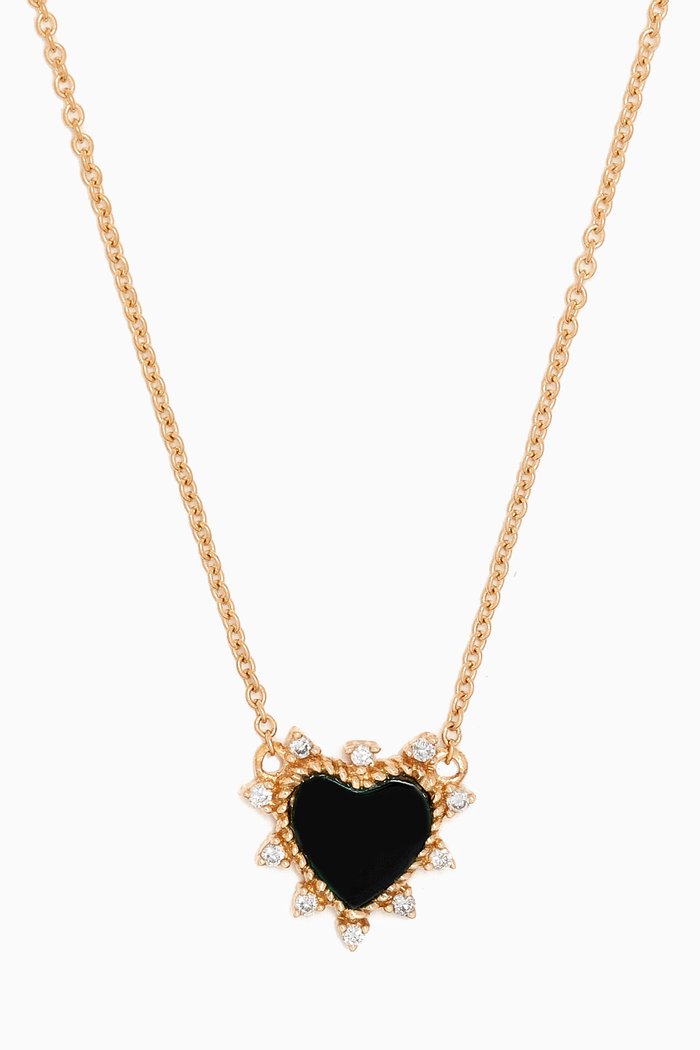 Diamond & Onyx Heart Necklace in 14kt Gold, Black