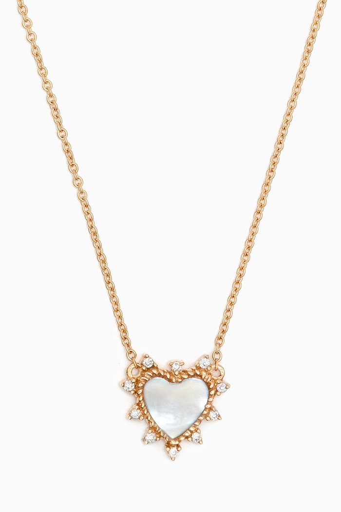 Diamond & Mother of Pearl Heart Necklace in 14kt Gold, White