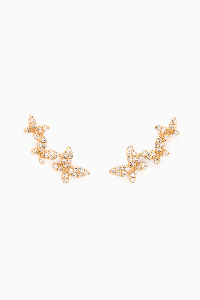 Diamond Triple Butterfly Stud Earrings in 14kt Gold, Yellow