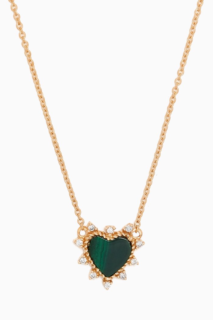 Diamond & Malachite Heart Necklace in 14kt Gold, Yellow