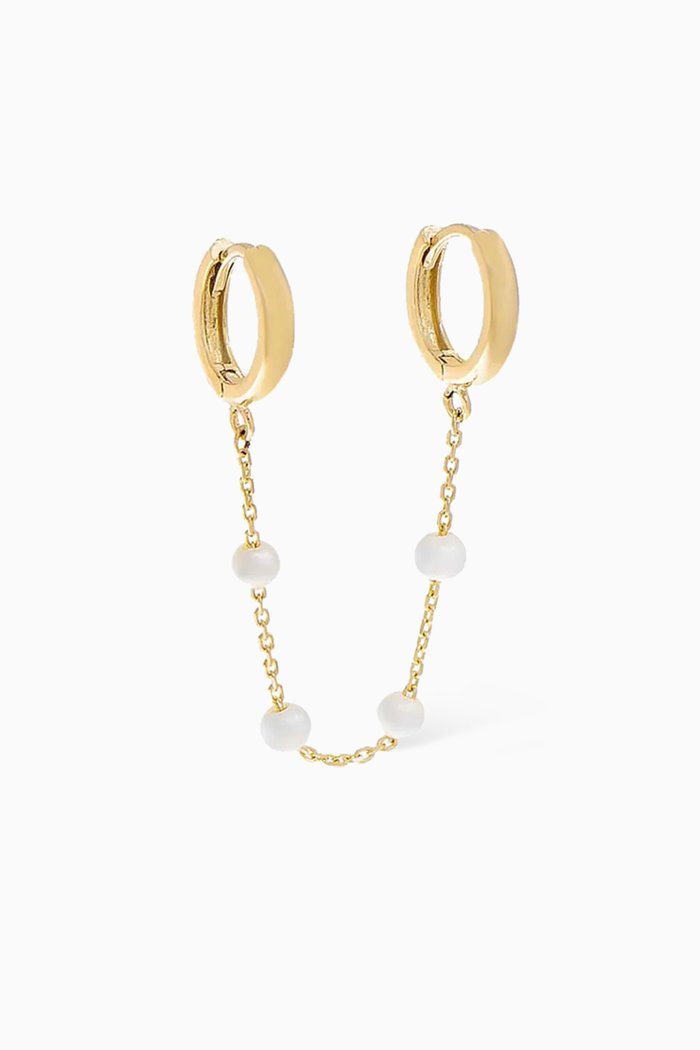 

Embedded Pearl Double Chain Single Huggie Earring in 14kt Gold, Yellow