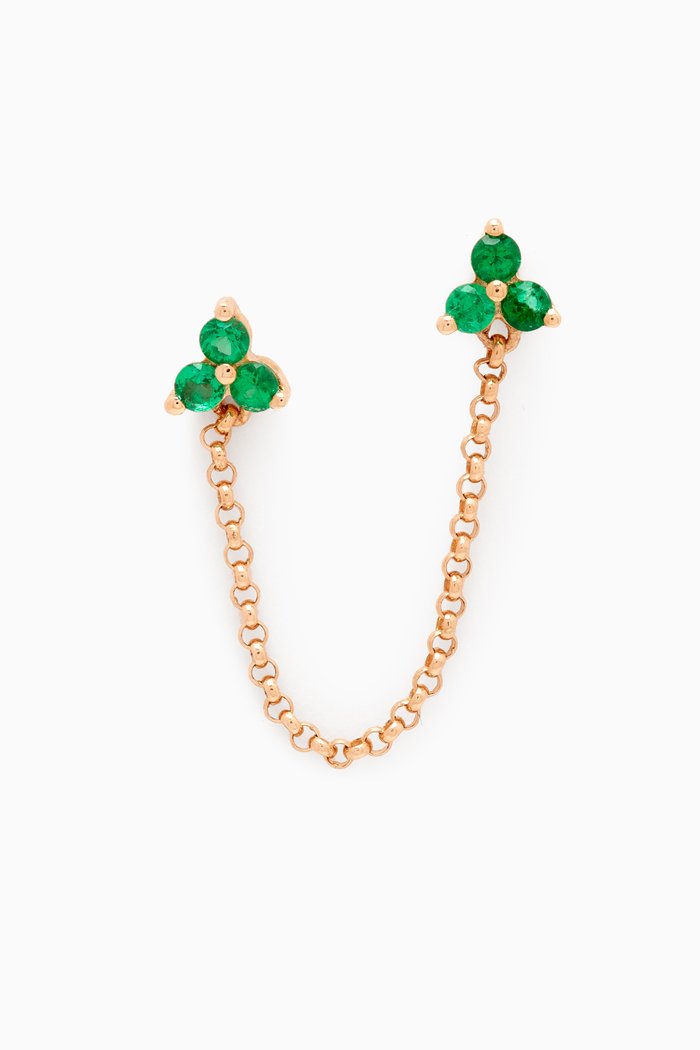 

Emerald Double Trio Cluster Chain Stud Single Earring in 14kt Gold, Yellow