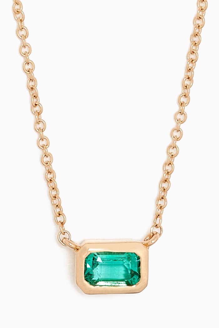 Emerald Mixed Shape Bezel Necklace in 14kt Gold, Yellow