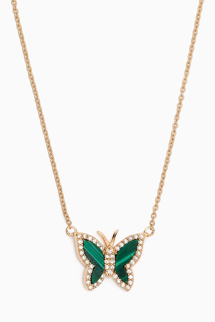 

Mini Diamond Pavé & Malachite Butterfly Necklace in 14kt Gold, Yellow