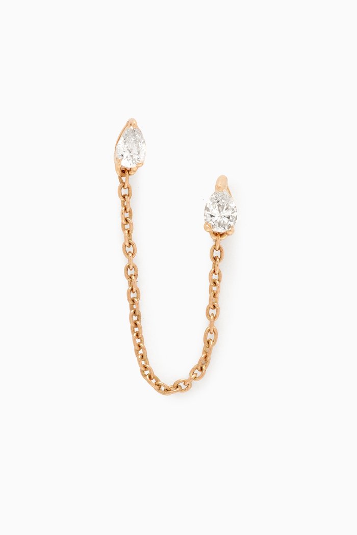 Teardrop Diamond Double Chain Single Earring in 14kt Gold, Yellow
