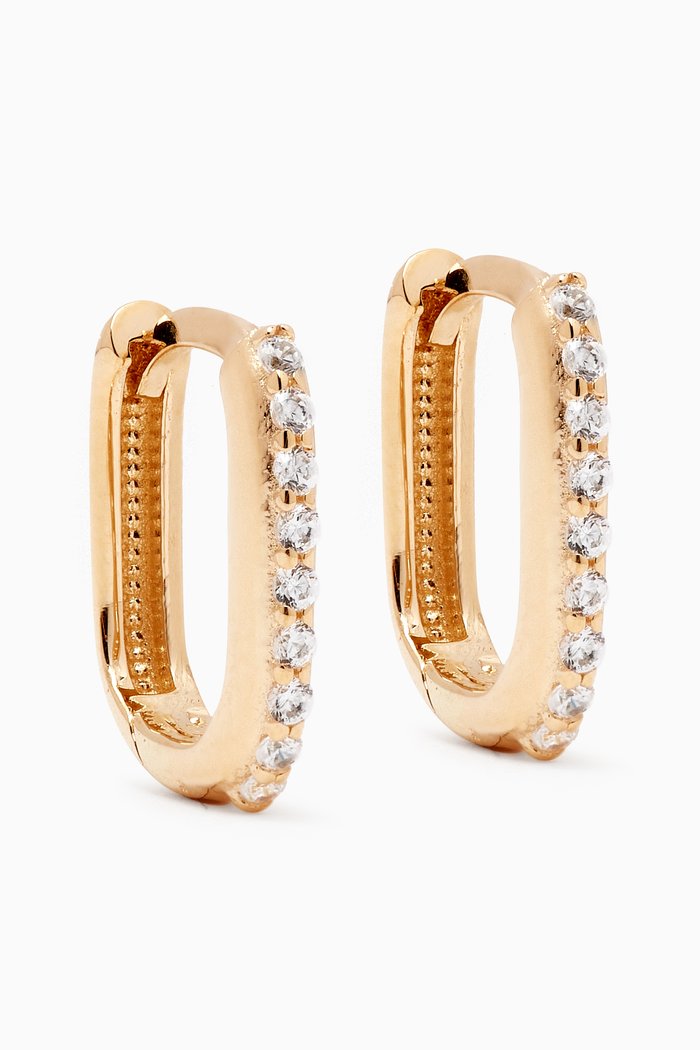 

Thin Pavé Paperclip Huggie Earrings in 14kt Gold, Yellow