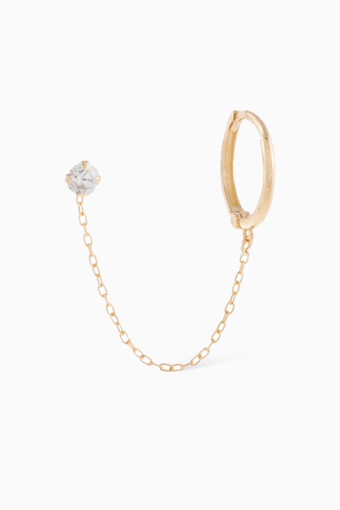 Solitaire CZ Stud & Huggie Chain Single Earring in 14kt Gold, Yellow