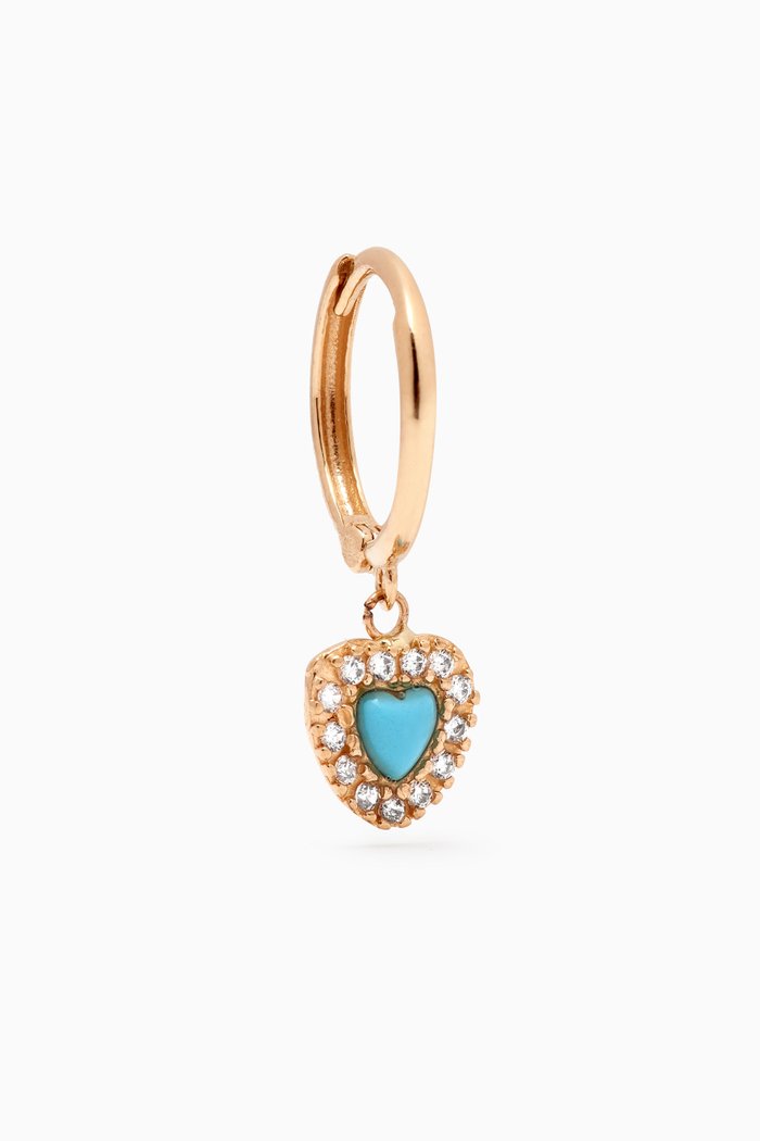 

Dangling Pave Outline Turquoise Single Huggie Earring in 14kt Gold, Yellow