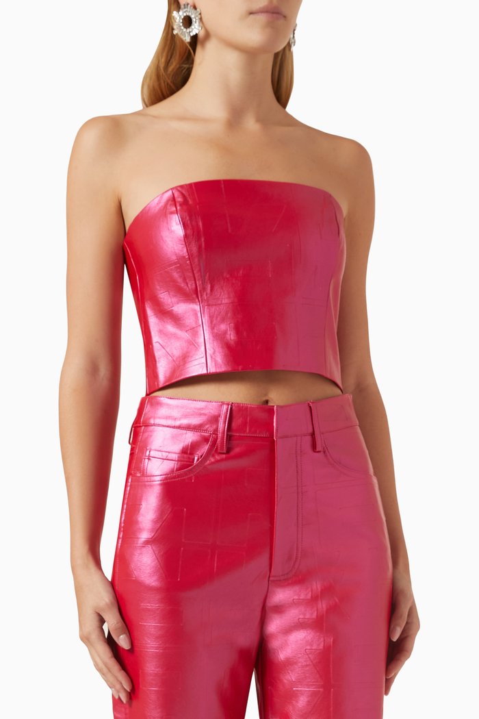 

Embossed Corset Top in PU, Pink