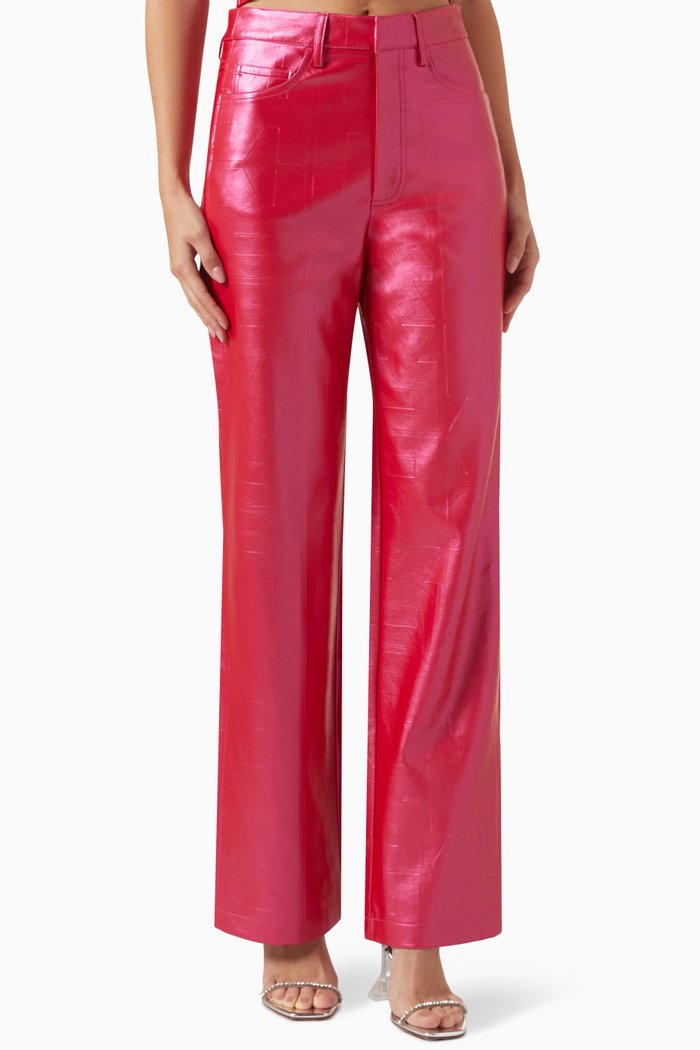 

Embossed High-rise Pants in PU, Pink
