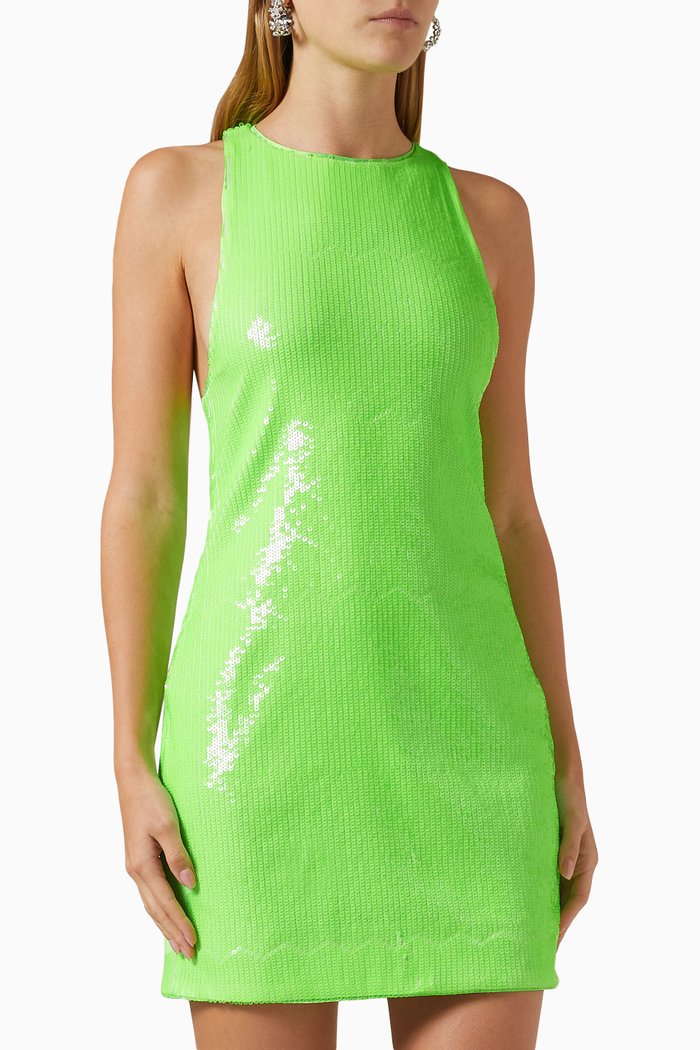 

High-neck Mini Dress in Sequins, Green