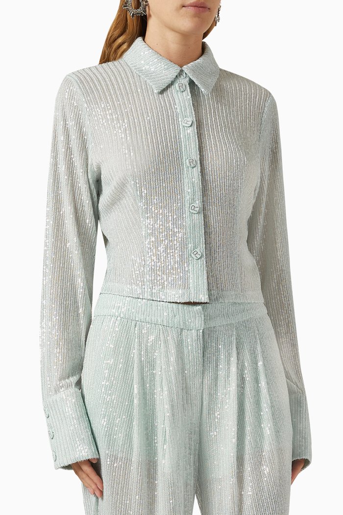

Transparent Stripe Shirt in Sequins, Blue
