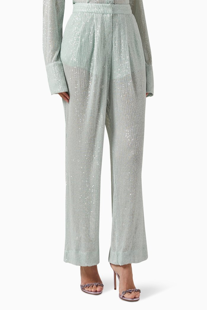 

Transparent Stripe Pants in Sequins, Blue