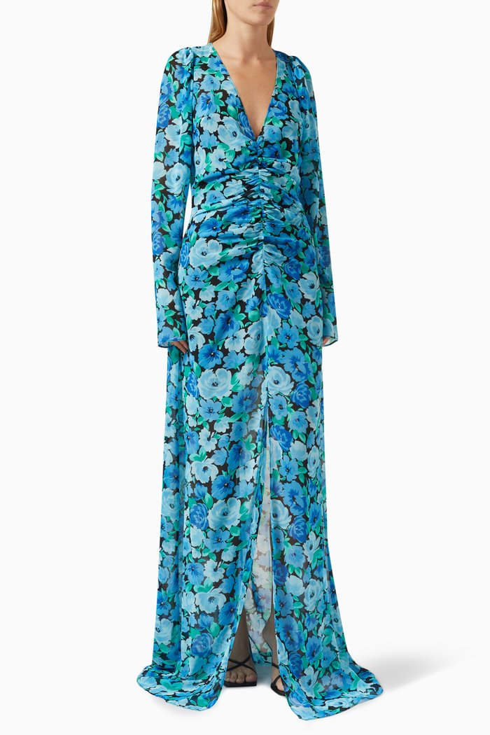 Floral-print Maxi Dress in Chiffon, Blue