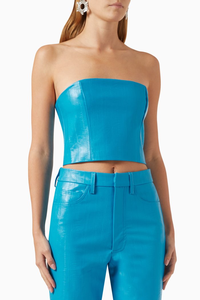 

Reptile-embossed Corset Top in PU, Blue