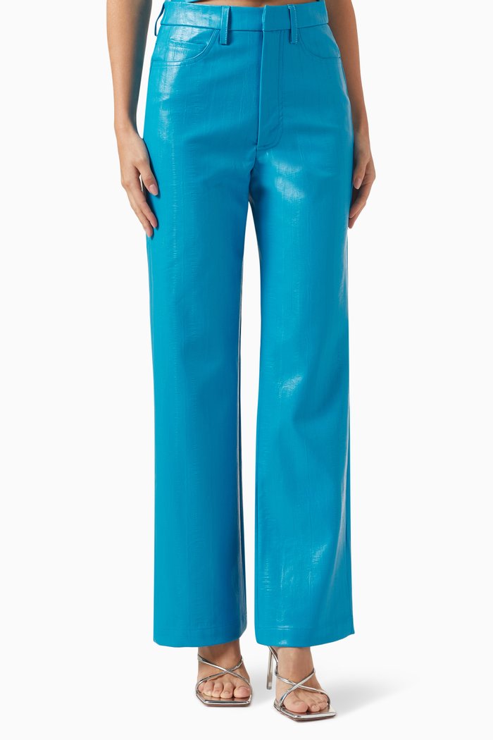 

Reptile-embossed High-rise Pants in Faux-leather, Blue