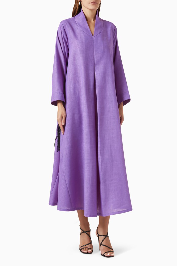 

Sequinned Fringe Dress in Linen, Purple