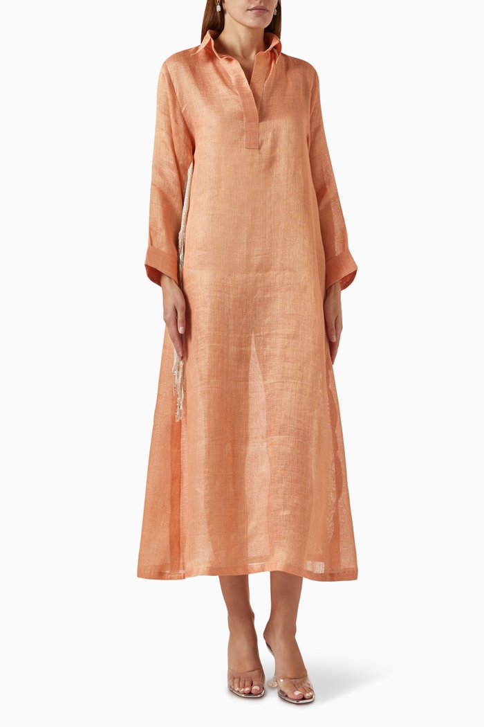 

Sequinned Fringe Dress in Linen, Orange