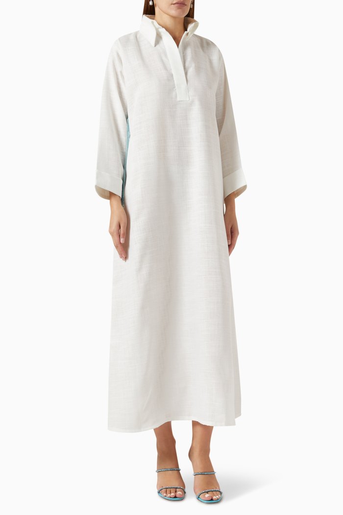 

Sequinned Fringe Dress in Linen, White