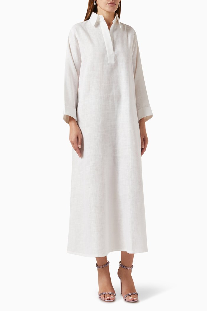 

Sequinned Fringe Dress in Linen, White
