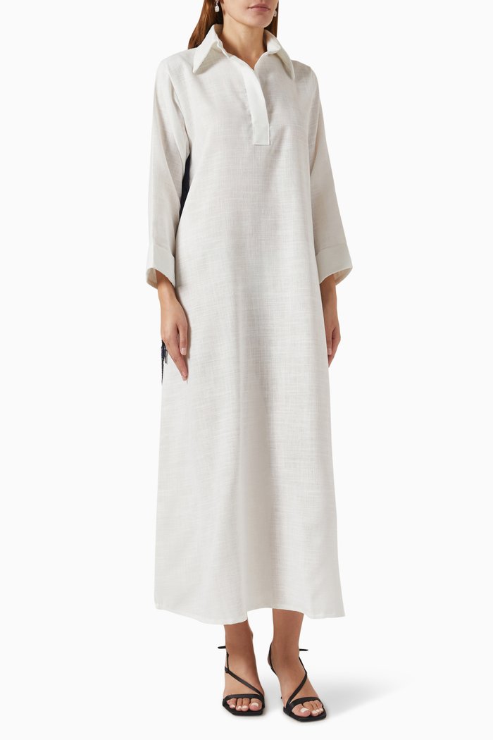 

Sequinned Fringe Dress in Linen, White
