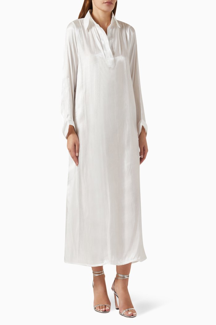 

Sequinned Fringe Dress in Silk, White