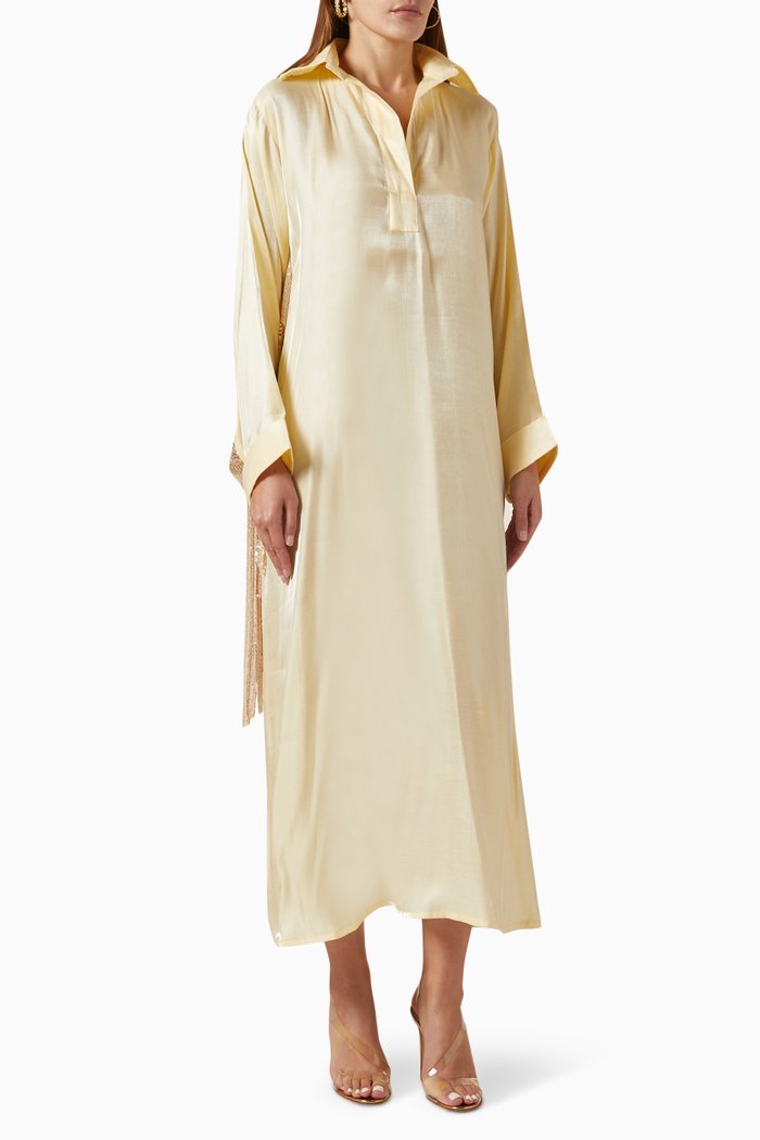 

Sequinned Fringe Dress in Silk, Yellow
