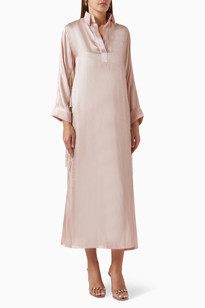 

Sequinned Fringe Dress in Silk, Pink
