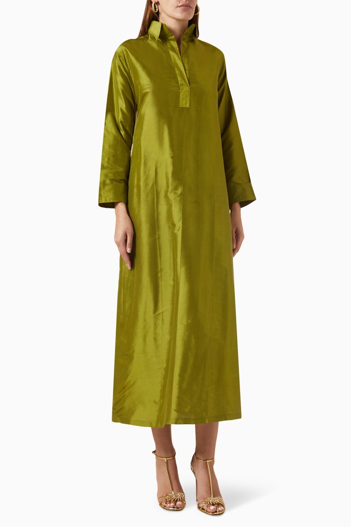 Sequinned Fringe Dress in Taffeta, Green