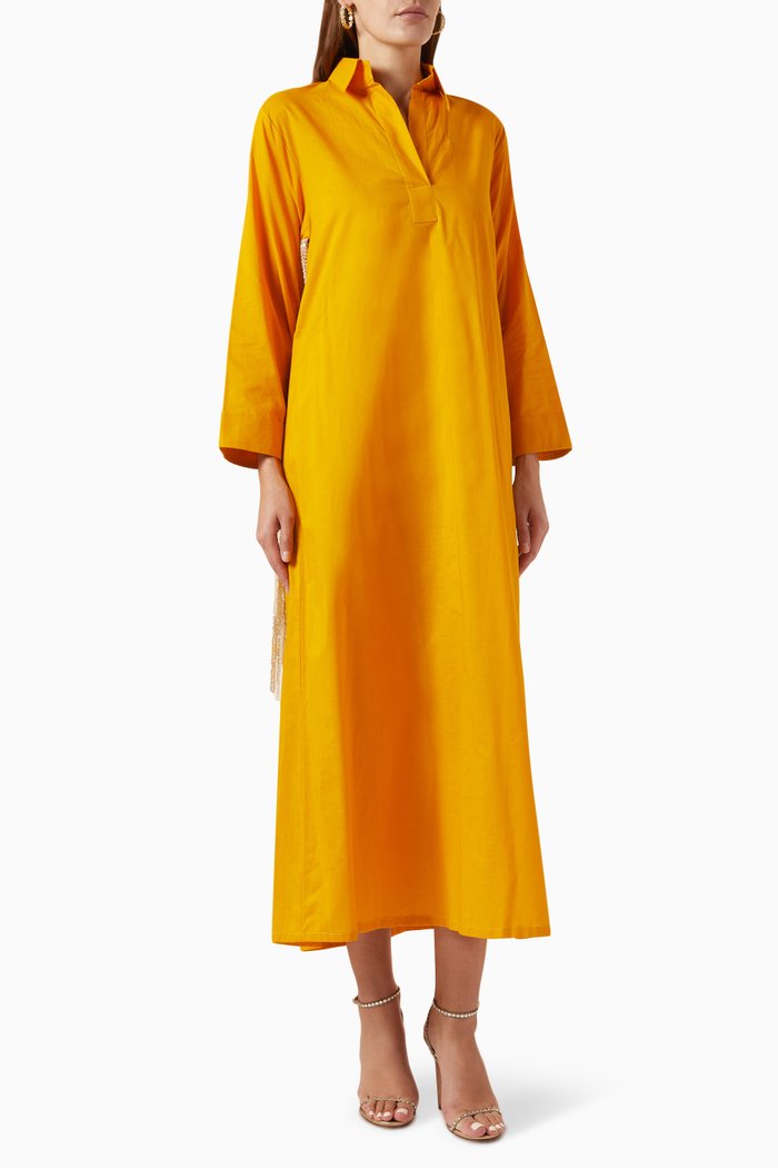 

Sequinned Fringe Dress in Cotton, Yellow