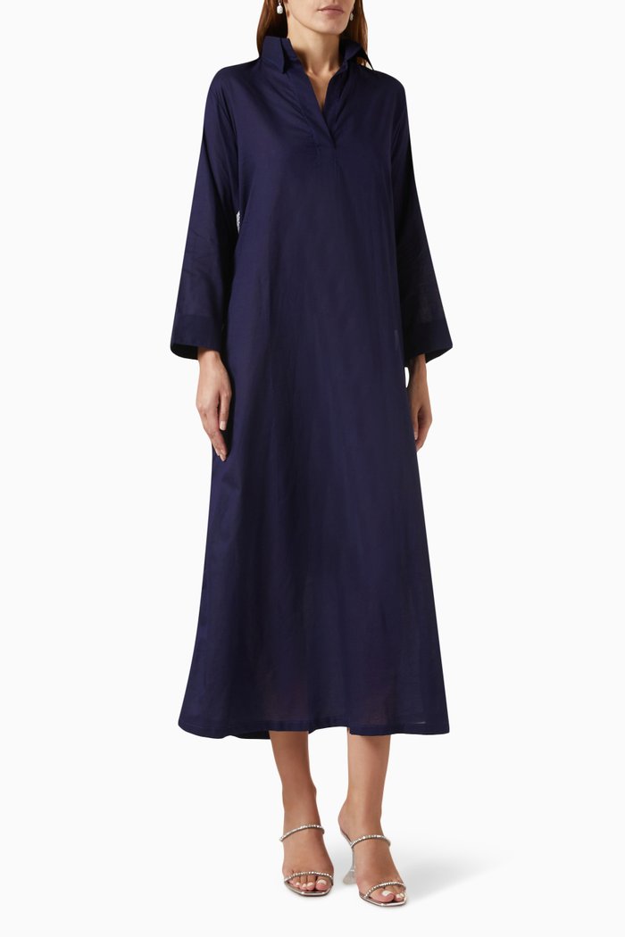 Sequinned Fringe Dress in Cotton, Blue