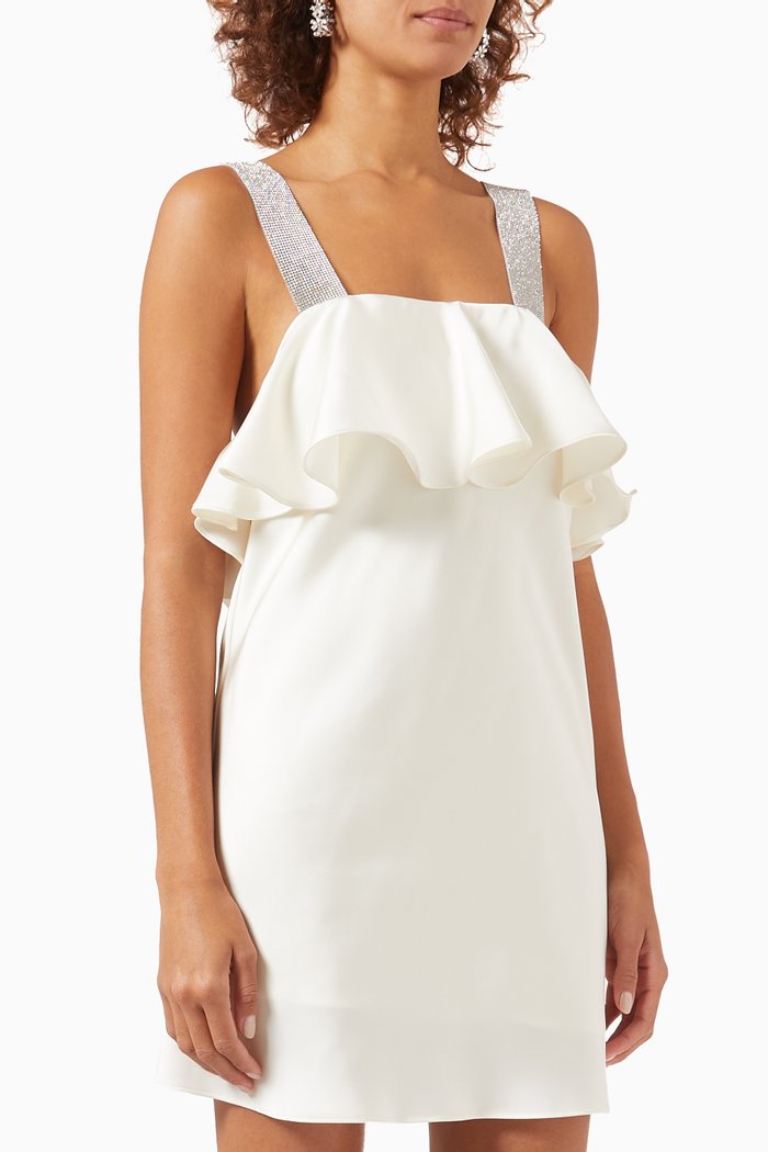 

Crystal-embellished Mini Dress in Satin-twill, Neutral