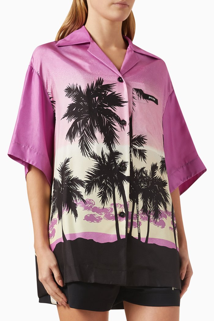 

Pink Sunset Bowling Shirt in Silk, Purple