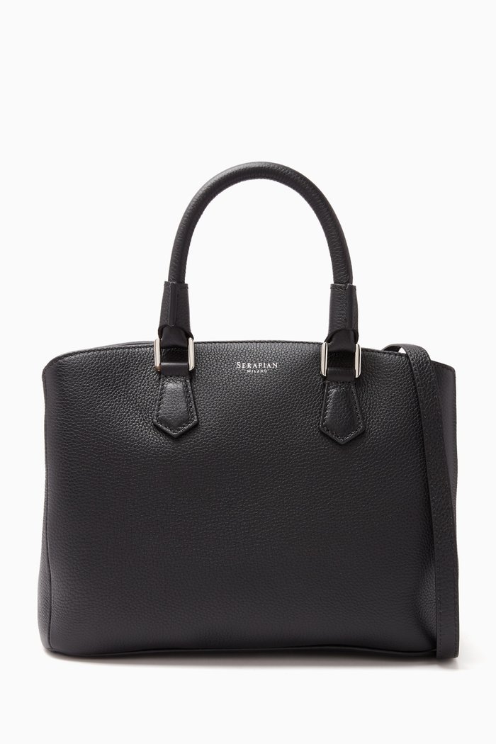 

Small Luna Zip Tote Bag in Rugiada Leather, Black