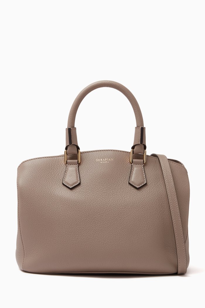 

Small Luna Zip Tote Bag in Rugiada Leather, Neutral