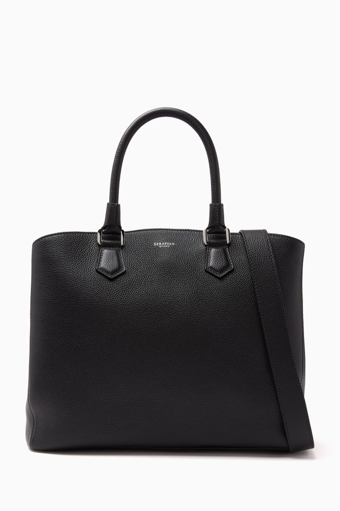 

Luna Zip Tote Bag in Rugiada Leather, Black