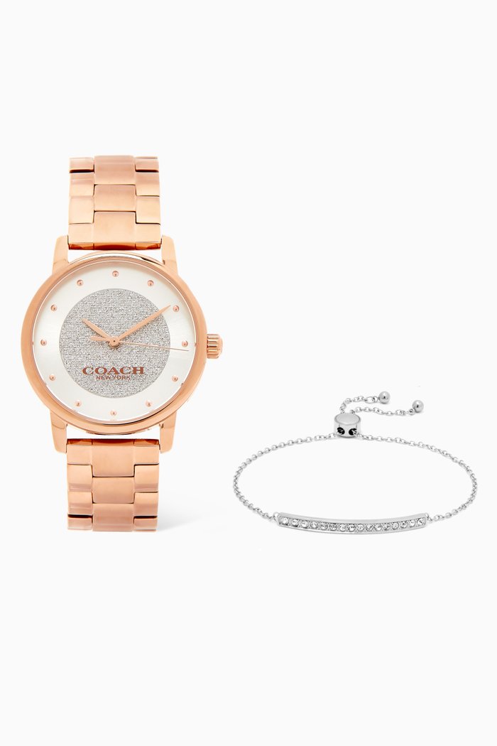 

Grand Watch Quartz Steel Watch & Bangle Set, 36mm, Rose gold