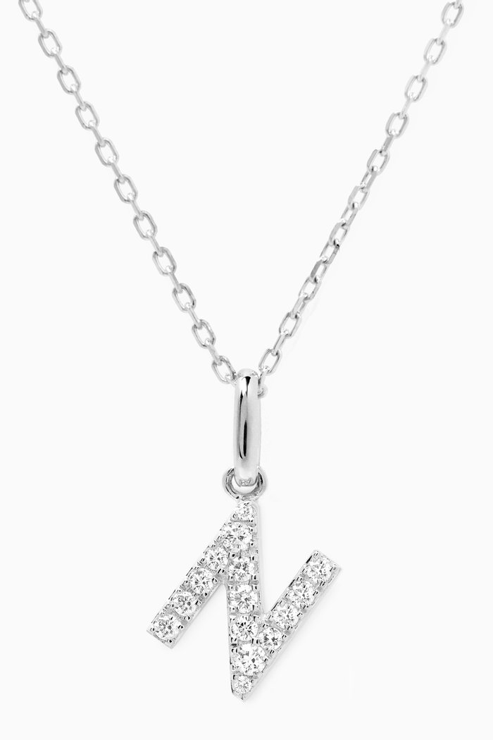 

N Letter Diamond Necklace in 18kt White Gold, Neutral