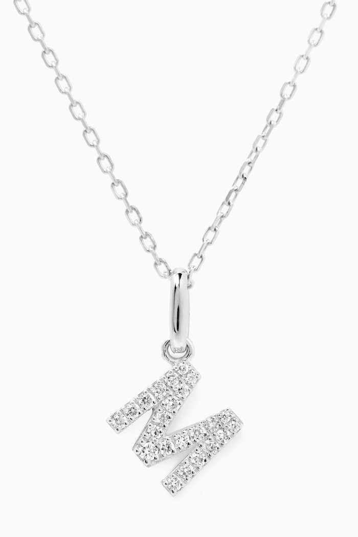 M Letter Diamond Necklace in 18kt White Gold, Neutral