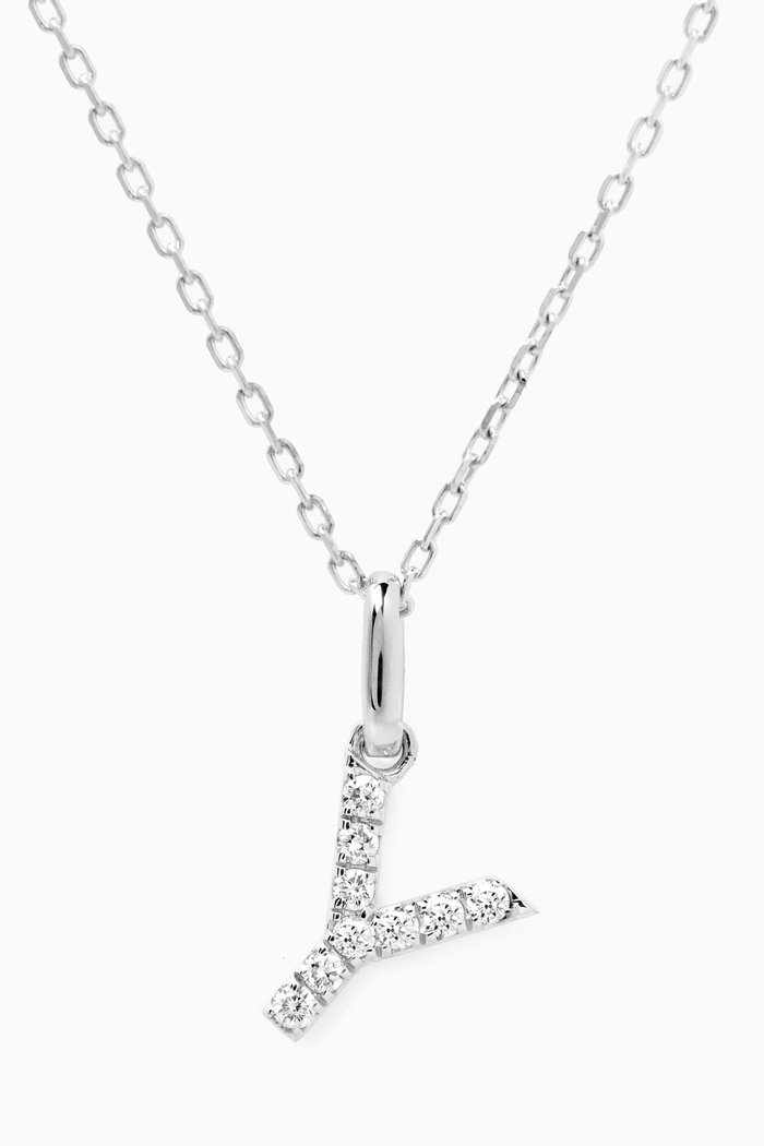 Y Letter Diamond Necklace in 18kt White Gold, Neutral