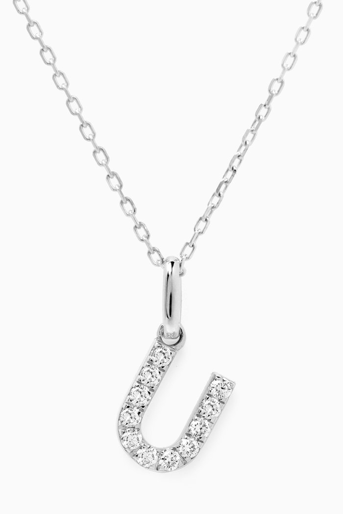 

U Letter Diamond Necklace in 18kt White Gold