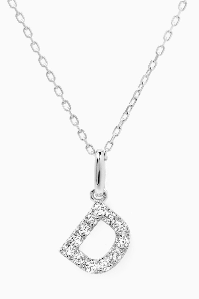 

D Letter Diamond Necklace in 18kt White Gold, Neutral